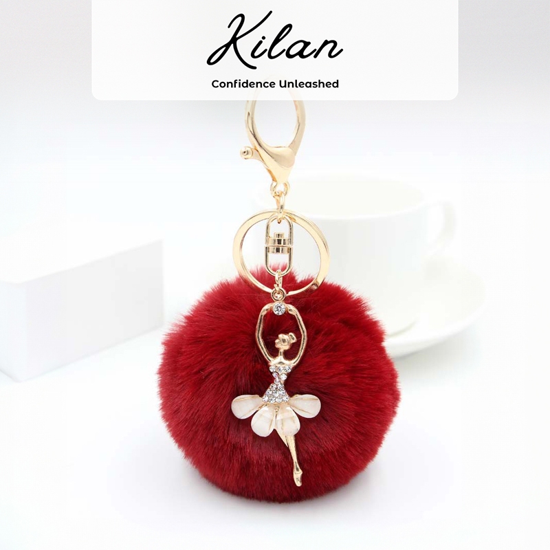 HUMAIRA Gantungan Tas Lucu Pom Pom Bulu Gantungan Kunci Balet - CC004