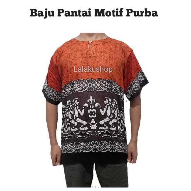 Baju pantai/baju bali motif Purba/kaos pantai/baju santai/baju bali pantai dewasa