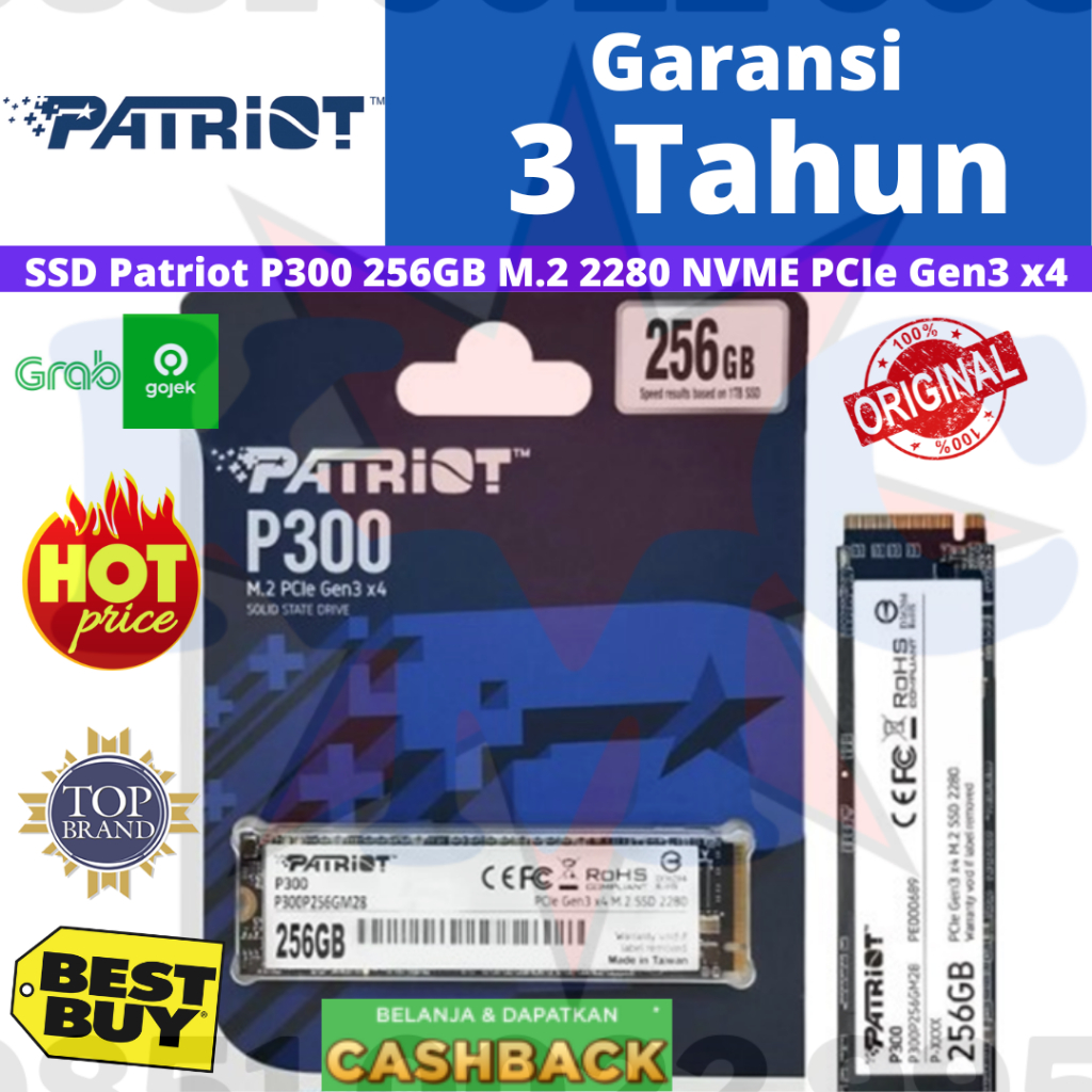 SSD NVME 256GB Patriot P300 256 GB M.2 2280 NVME PCIe Gen3 x4 RESMI