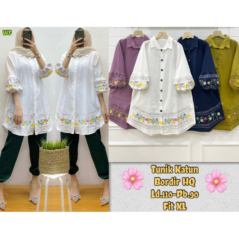 Dinar Tunik/tunik katun bordir/tunik wanita bymarsella/tunik kekinian bestseller/tunik bordir bunga 