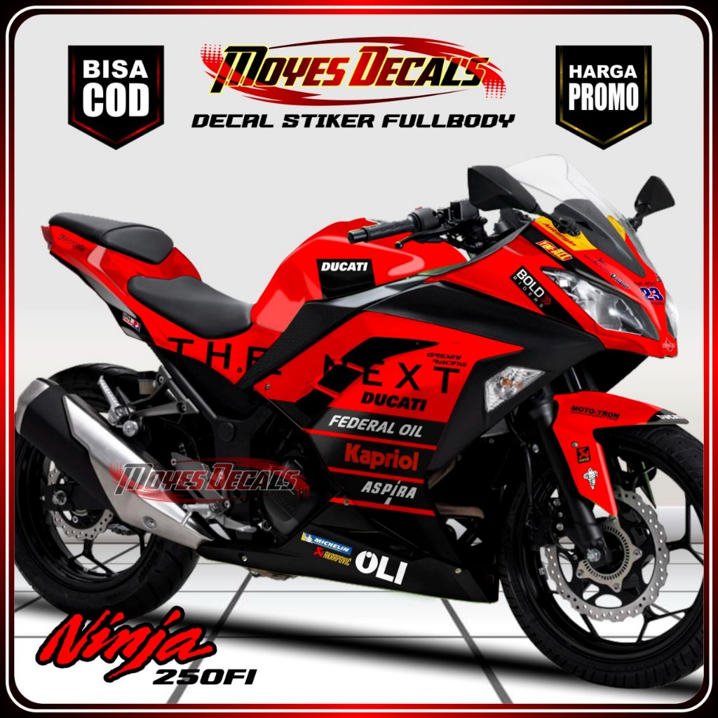 (PROMO) Decal Striping Ninja 250 Fi New 2018 2020 Stiker Variasi Motif DUCATI 10R Liss Merah