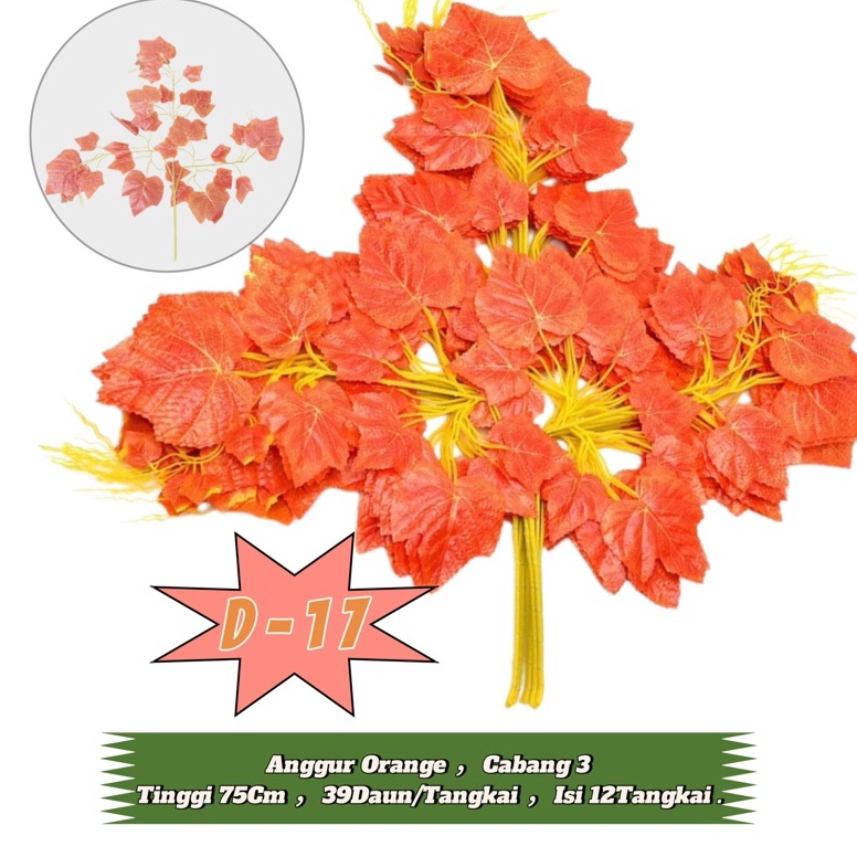 ART S82Z Daun Anggur Orange  Daun Dekorasi  Daun Plastik  D17  1 lusin