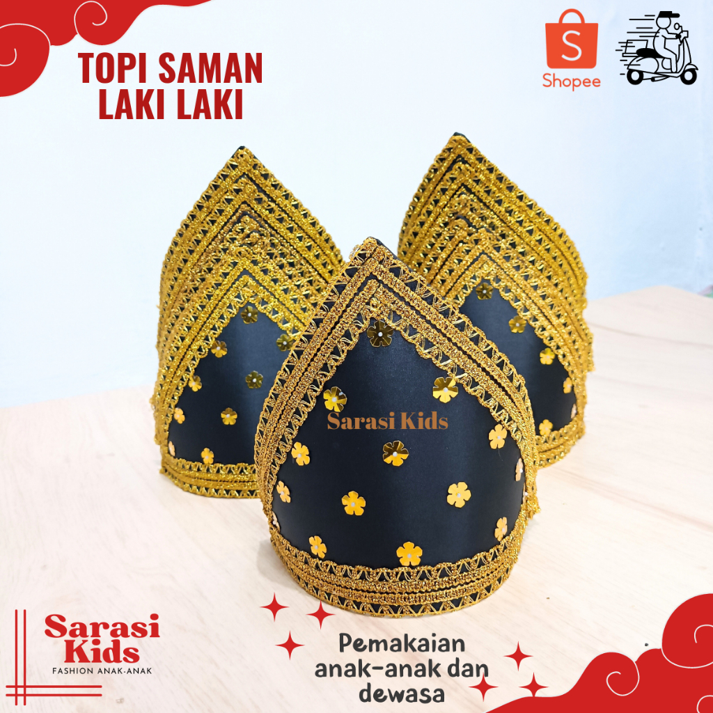Topi aceh laki topi saman topi aceh anak anak dewasa aceh asesoris tari aceh topi tari saman topi ta