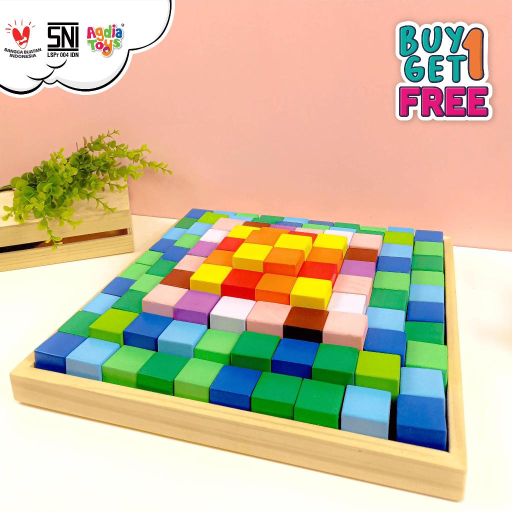 EKSKLUSIF BUY 1 GET 1 / Mainan Kayu Edukasi/ City Block Dadu 100 pcs / Agdia Toys / 33x33x3 cm / isi