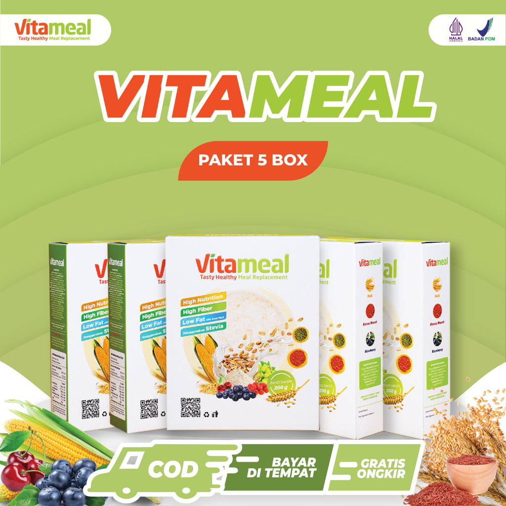

Vitameal Paket 5 Box - Sereal Sehat Multigrain Ampuh Menurunkan Gula Darah Tinggi Mencegah Diabetes Kolesterol Asam Lambung Maag
