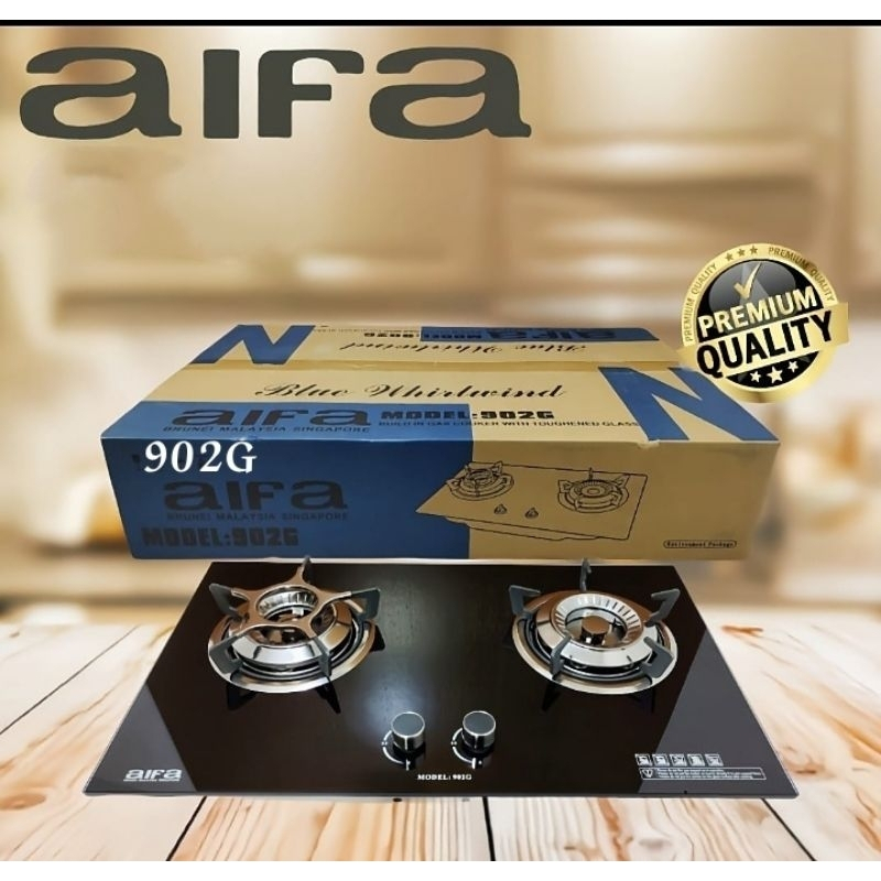 AIFA SINGAPORE 902G kompor gas kaca tanam 2 tungku tempered glass BATAM