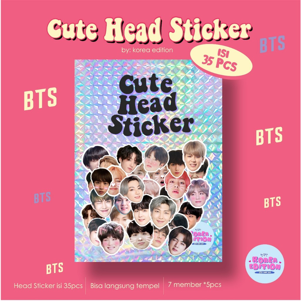 

Cute Head Sticker BTS Stiker Siap Tempel Waterproof Isi 35pcs Jungkook Jimin