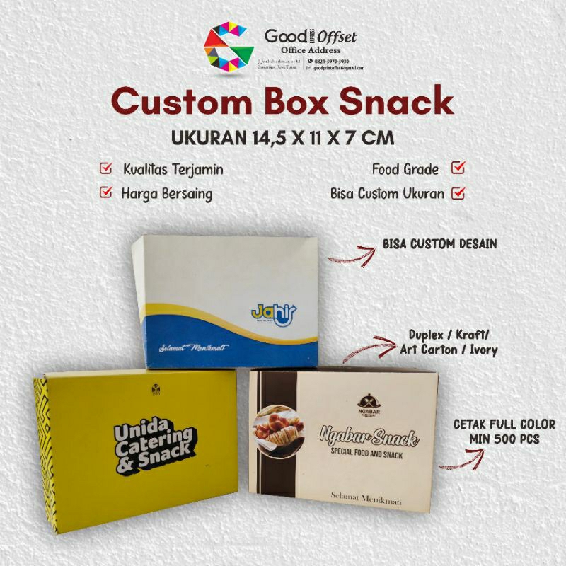 

Cetak Custom Box Kotak Snack Ukuran 14,5x11x7 cm Full Colour