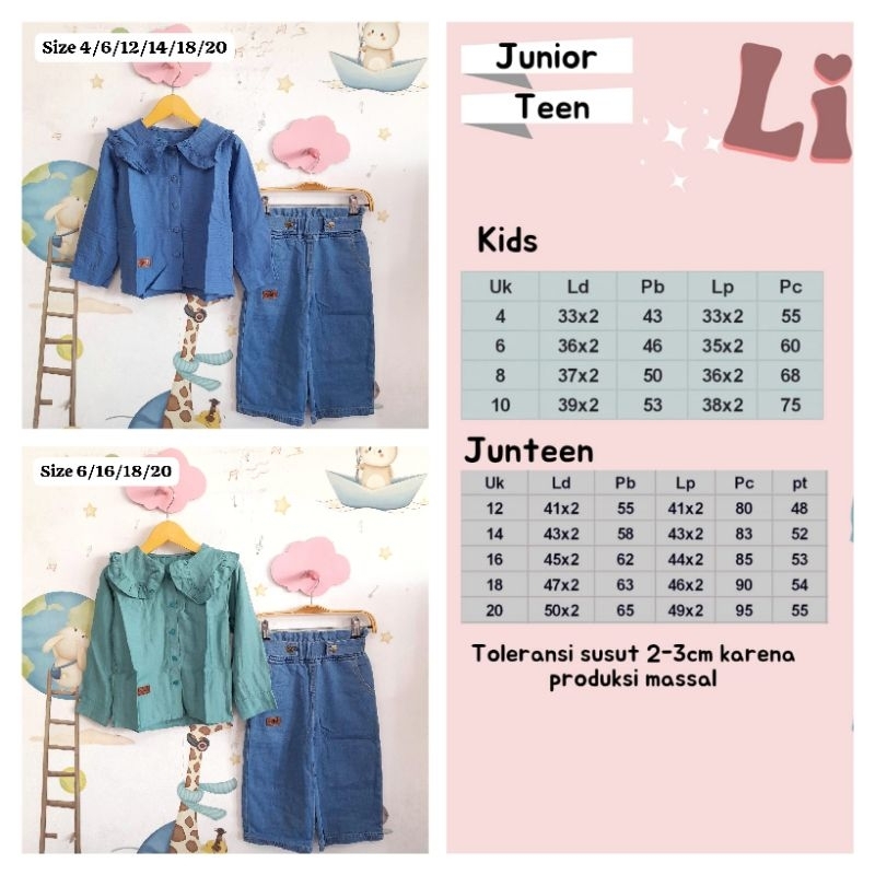 Lisa Set Orisabilaqu Oneset Anak Tanggung Kulot Jeans Usia 3 sampai anak tanggung