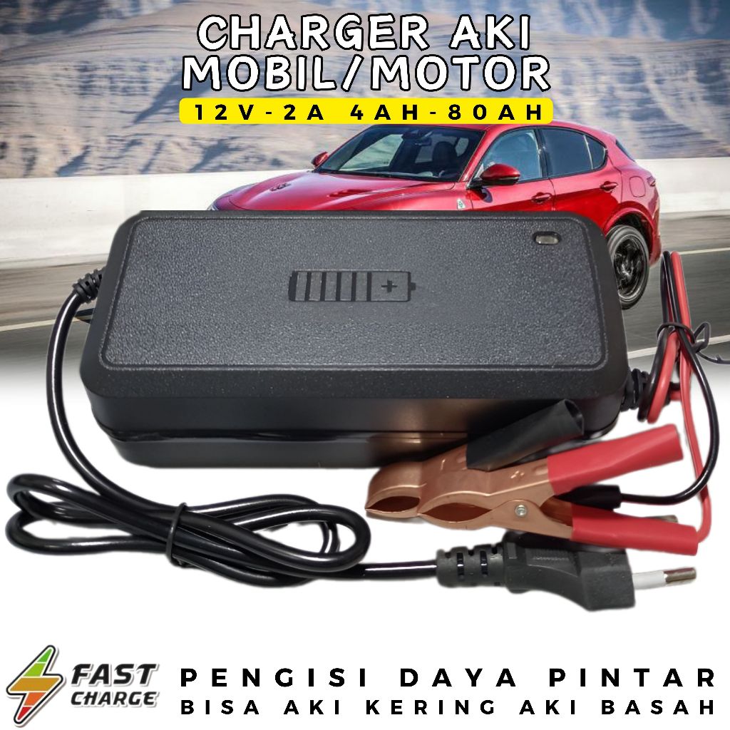 Charger Aki Mobil Motor Cas Casan Aki Terbaik 12 Volt 5A | 40AH-80AH Portable Otomatis Bisa Aki Keri
