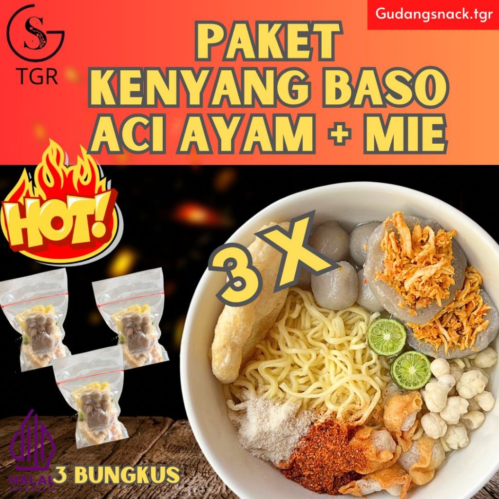 

Paket Kenyang 3 bungkus Baso Aci Ayam Suwir Plus Mie Hotpot Instan