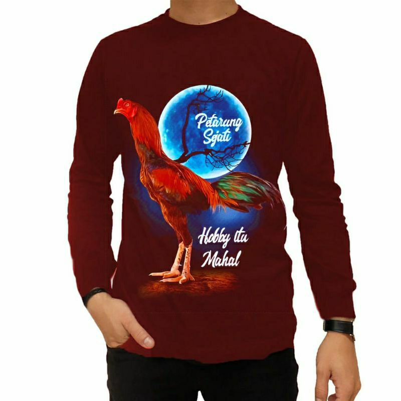 Kaos Distro Pria Lengan Panjang Dewasa Remaja Keren Original Terbaru Motif Ayam Bangkok Petarung Aya