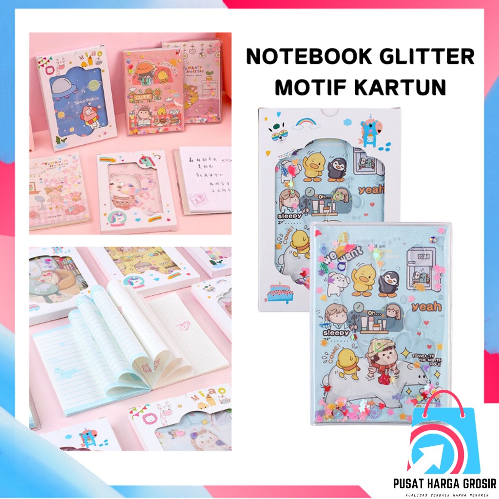 

PHG - Buku Diary Kreatif Untuk Anak Anak Notebook Glitter Motif Kartun Buku Tulis Anak Glitter Karakter