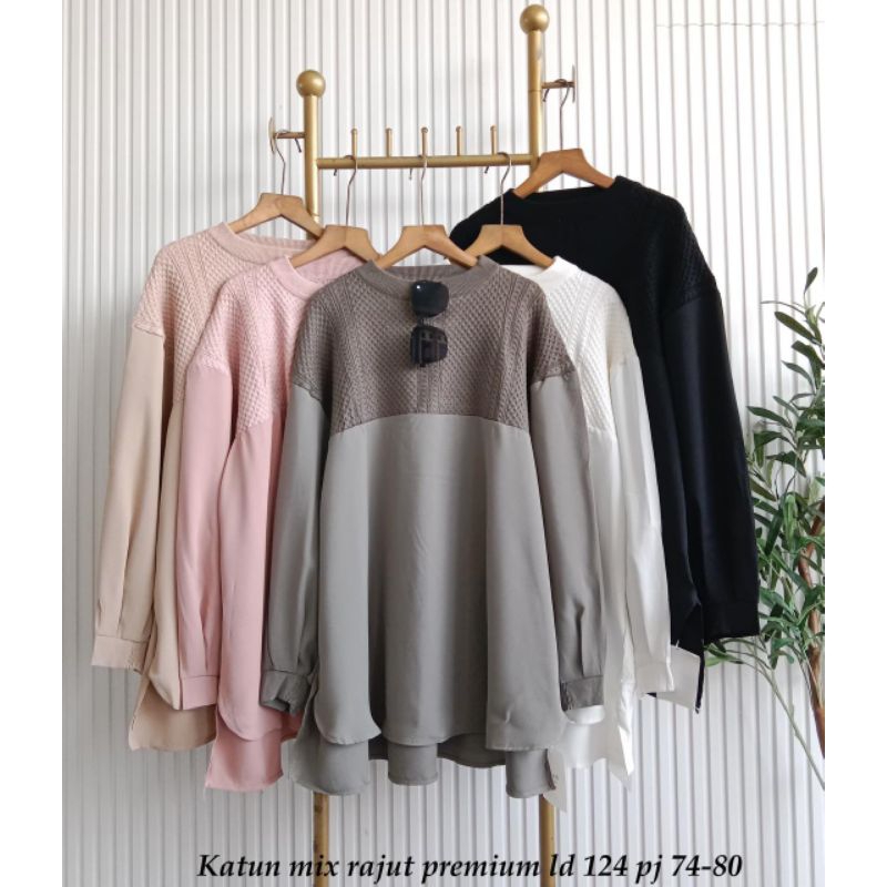 blus katun mix rajut import fashion wanita modern