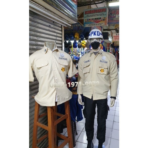 Setelan Pdl Pdh Satpam Pdl Krem Hitam Safari Driver Baju Seragam Security Cream hitam Pdl Hitam Krem