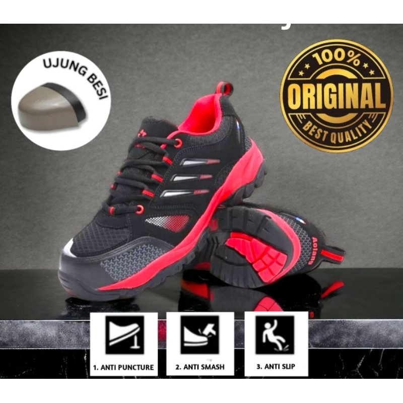 sepatu keselamatan kerja model sneakers sporty ujung besi KODE35 RED AOLANG
