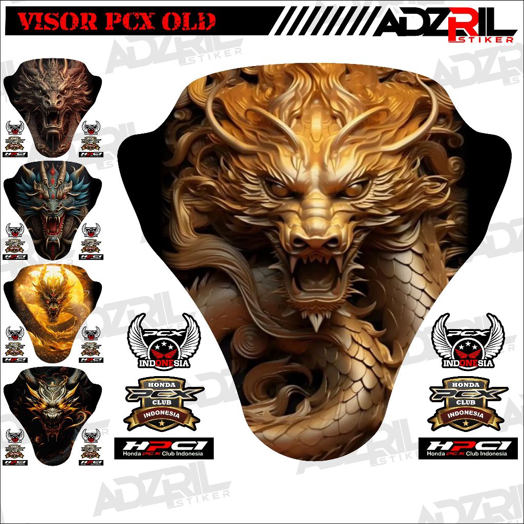 Stiker visor Winshield HONDA PCX 150 OLD  GAMBAR  KEPALA NAGA (035) / stiker  Winshield  NAGA HIJAU/