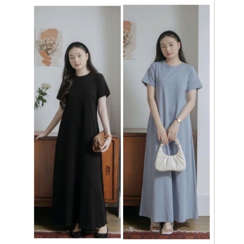Avanza Terusan Knit Casual Dress Lengan Pendek Daily  Baju Remaja Dres Knit Panjang Kerah Kemeja Pol