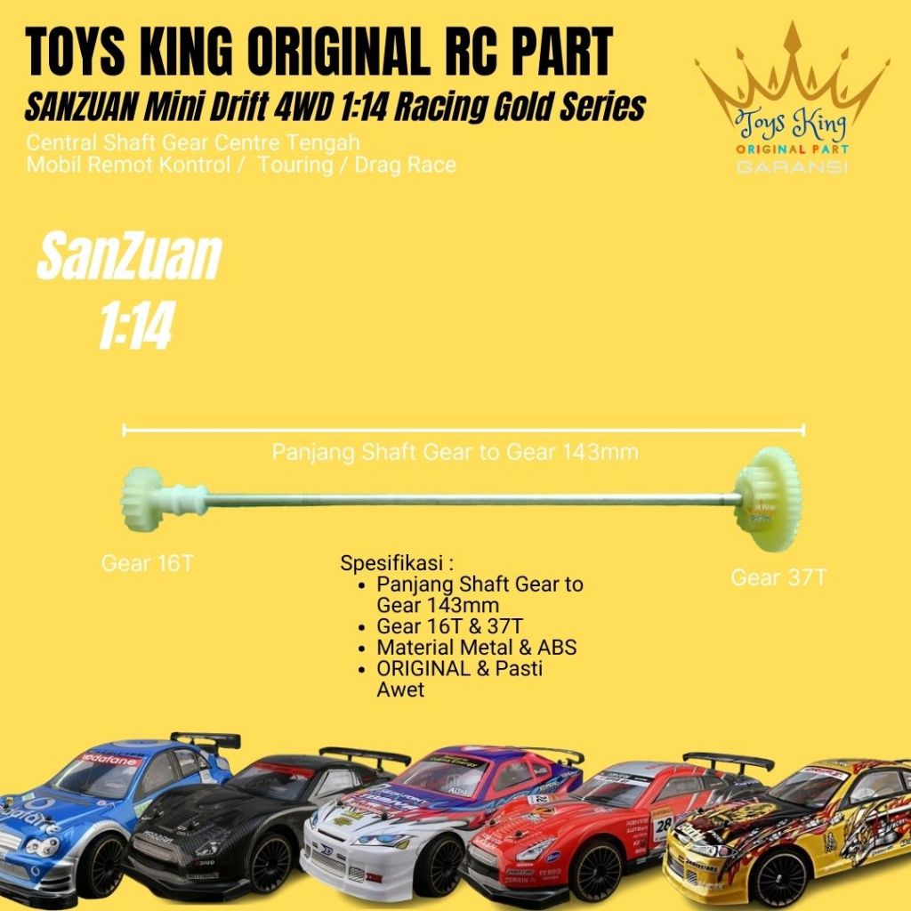Central Shaft Gear Centre Tengah SANZUAN Mini Drift 4WD  1:14 Racing Gold Series TOY KING ORIGINAL R