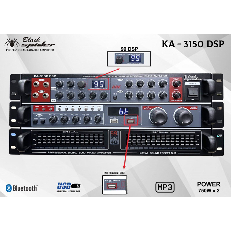 Black Spider Ampli Black Spider Amplifier ka 3150 dsp Amplifier KARAOKE BLACKSPIDER KA 3150 DSP Equa
