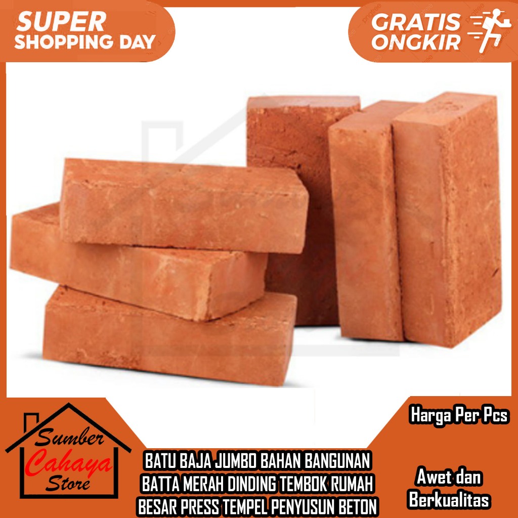 BATU BATA JUMBO MERAH MATERIAL BAHAN BANGUNAN BANGUN RUMAH TEMBOK DINDING BATTA BESAR RINGAN KONTRUK
