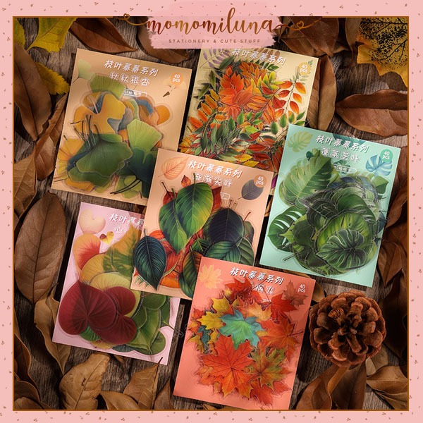 

1 set isi 40 pcs sticker leaves aesthetic retro vintage deco stiker daun estetik HB1657