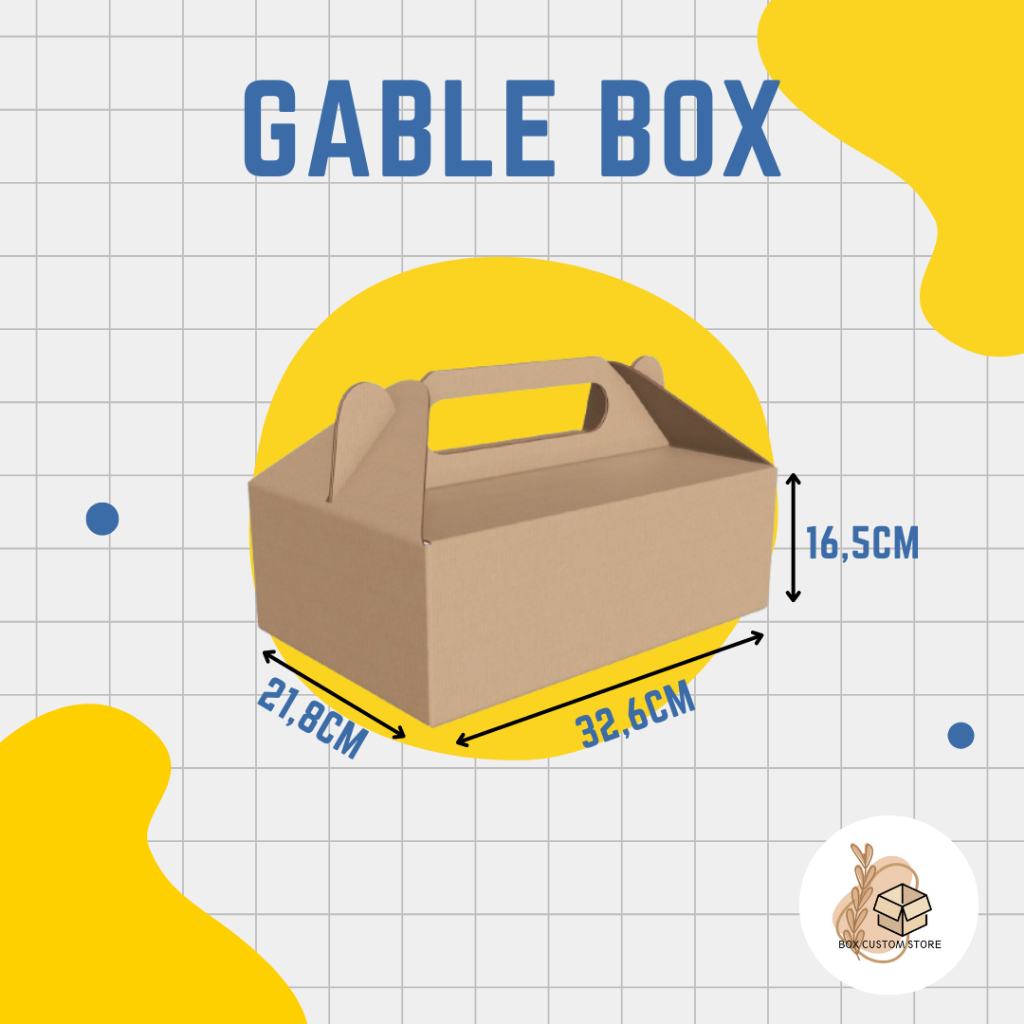 

Kardus / Box Packing - Die Cut Gable Box / Box Hampers / Box Kue / Box Souvenir / Handle Box Polos Ukuran 32,6cm x 21,8cm x 16,5cm