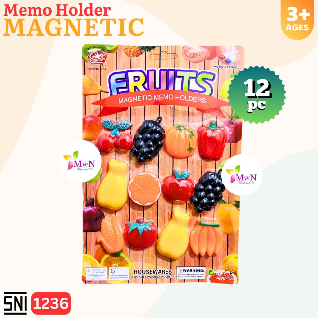 

MWN Mainan Tempelan Magnetic Fruit Memo Holder isi 12pc No.1236