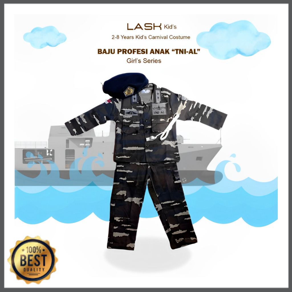 Promo LASK - Baju Kostum KOWAL TNI AL Anak Perempuan Angkatan Laut Custom Profesi Seragam Karnaval T