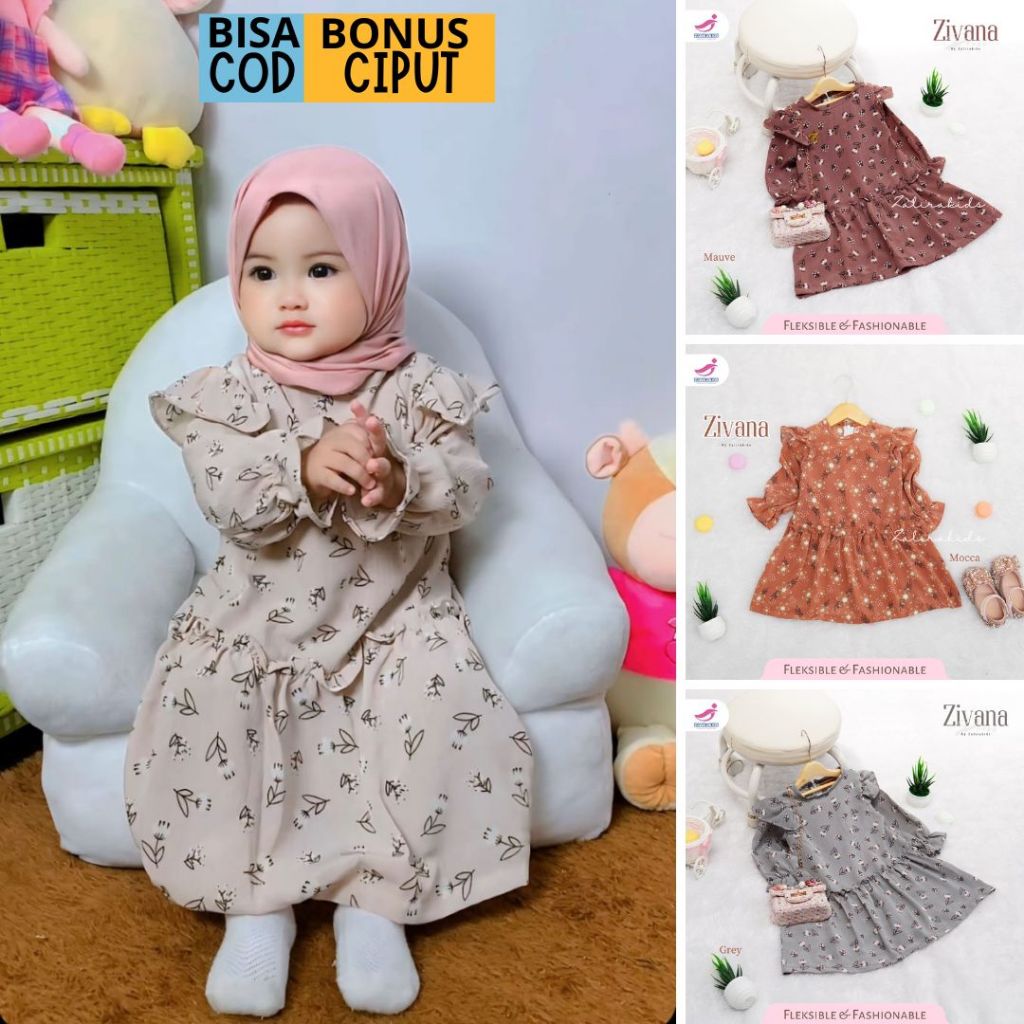 Zivana Dress Gamis Bayi Gamis Anak Set Jilbab usia Newborn - 6 tahun Zalira Kids Original  / Dress muslim anak  / gamis bayi cewek