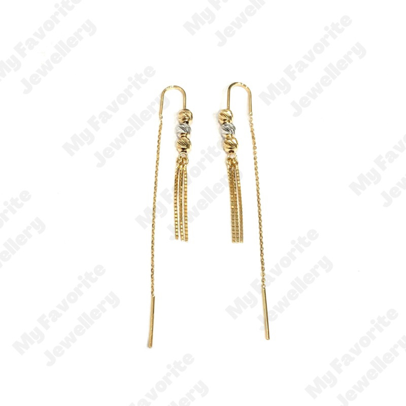 Anting Jarum Bola Rumbai Emas Asli Kadar 700