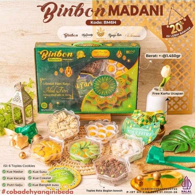 

Hampers Parcel Lebaran Binbon Madani Isi 6 Toples Cookies
