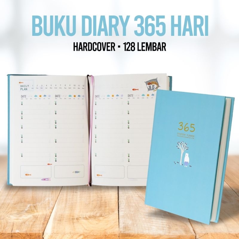 

DingDongTu Buku Diary 365 Hari Daily Journal Hard Cover 128 Pages DDT-4083-32 Sky Blue Journaling Agenda OMOT52KL Daily Planner