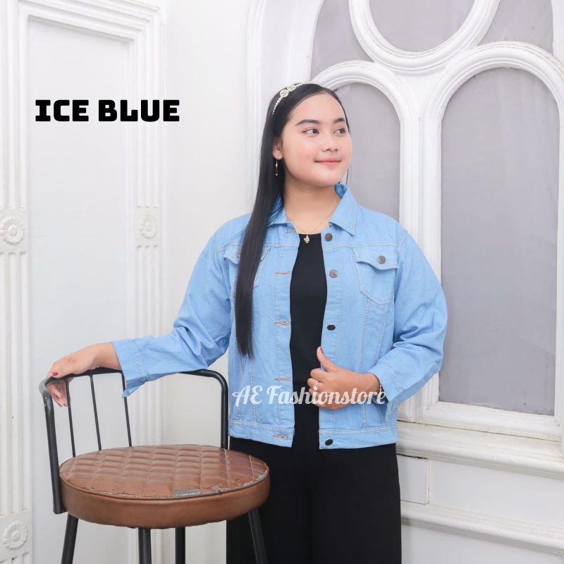 Jaket Jeans Wanita Oversize Jaket Jeans Cewek Jumbo Jaket Denim Wanita muat BB 85kg