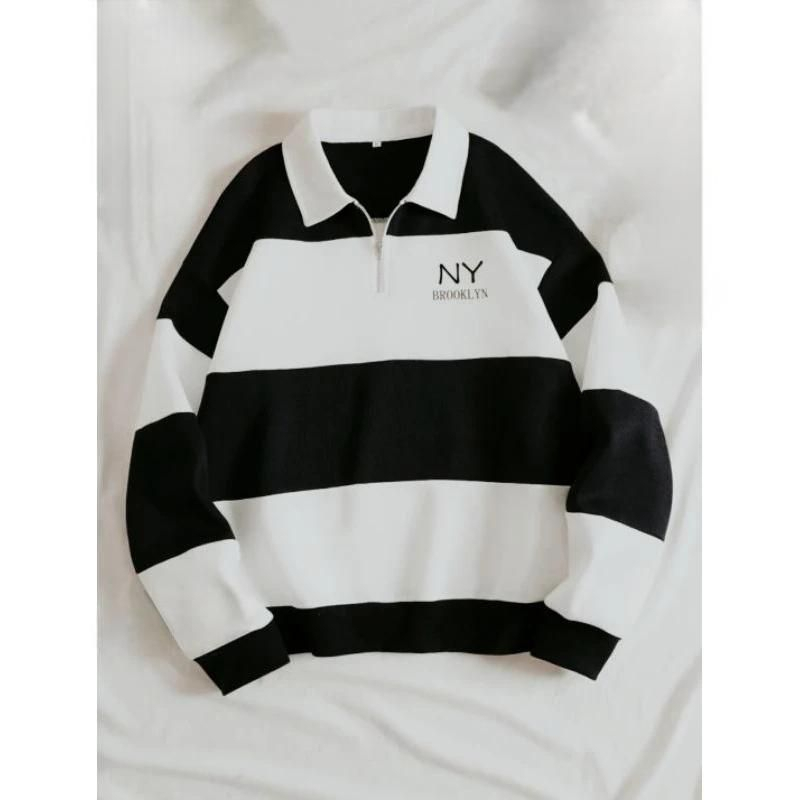 Sweater Rugby Hoodie salur sweater kerah CREWNECK NY BROOKLYN pria
