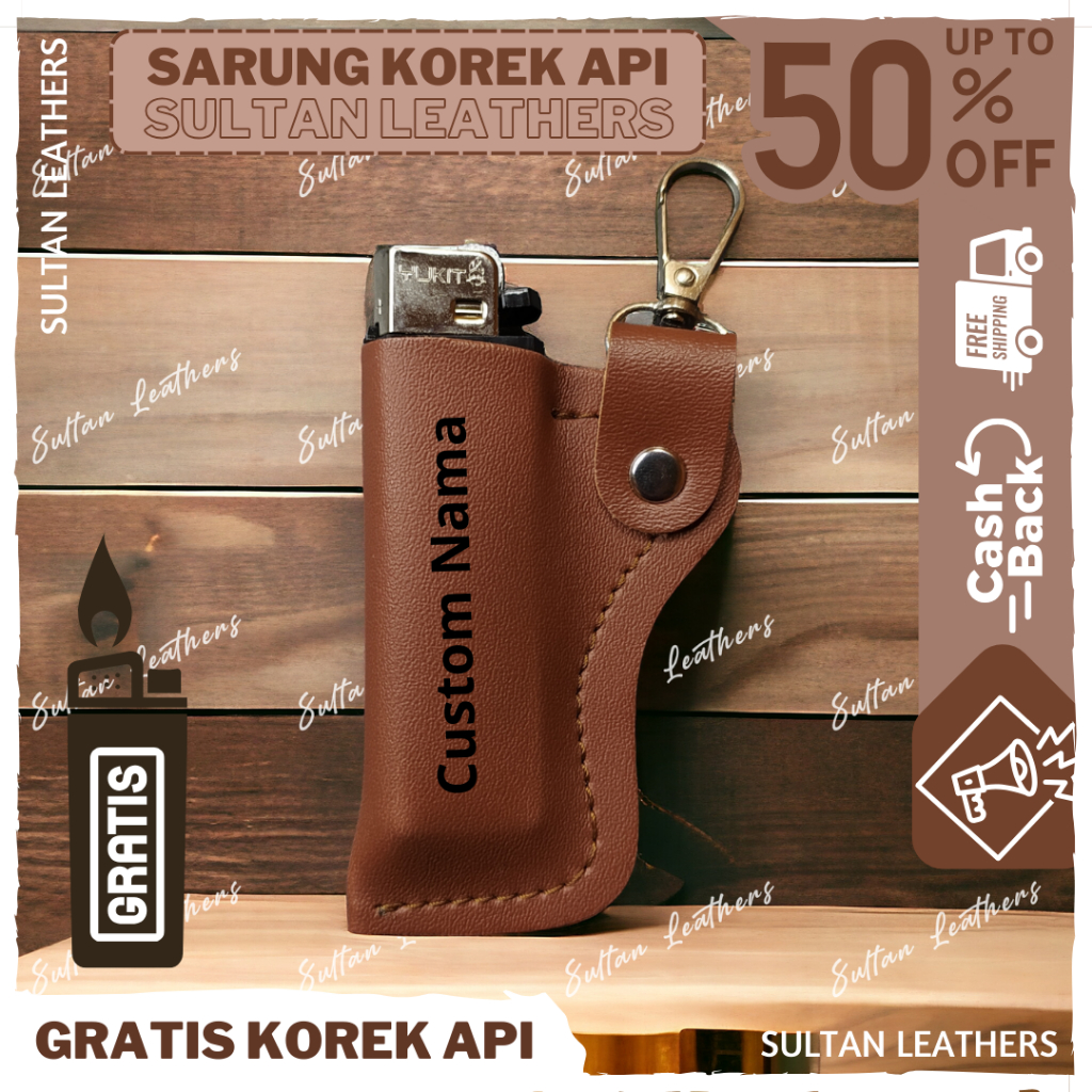 Korek Api Gas Besar Custom Nama Permanen / Sarung Korek Api Gratis Korek Api Kulit PU Premium