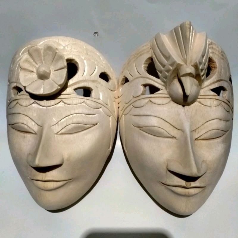 topeng kayu jawa polosan pajangan hiasan dinding media lukis