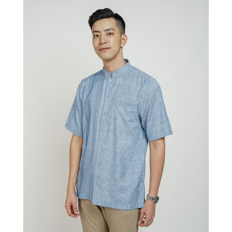 Baju Koko Lebaran Body Fit Lengan Pendek Blue Biru Langit 2