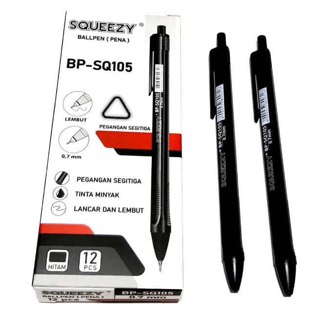 

FG2 Harga Grosir 1kotak 12pcs Pulpen Ballpen Pelna 7mm SQUEEZY BPSQ15 HITAM