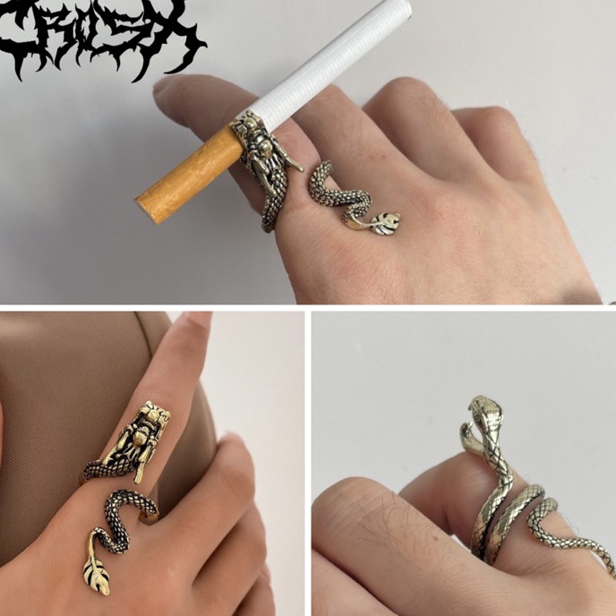 FG2 DRAGON RING HOLDER  TEMPAT ROKOK NAGA ULAR SNAKE EMAS GOLD CINCIN TENGKORAK CINCIN HITAM SILVER 