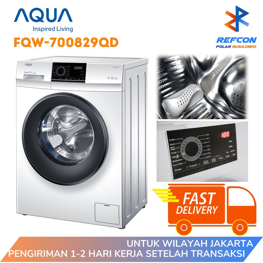 Mesin Cuci AQUA FQW-700829QD / FQW700829 1 Tabung 7 Kg Inverter Motor