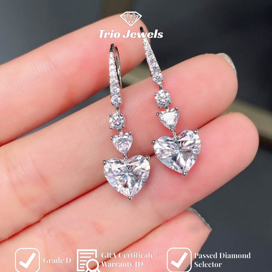 Anting  Perak Asli Wanita Anti Karat Dan Anti Luntur Emas Putih Anting Hati Perhiasan Berlian