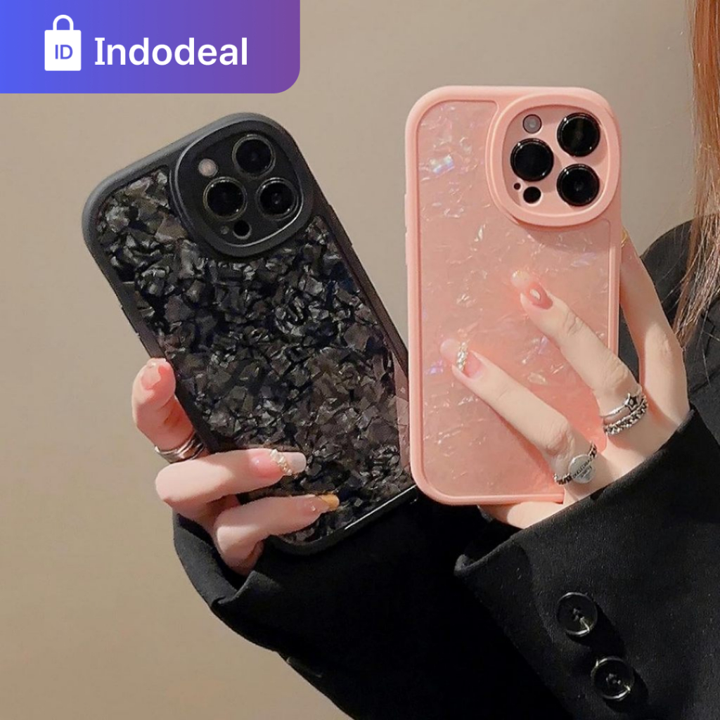 Case Iphone Pearl Pink dan Black 7 8 7+ 8+ XR 11 11 PRO 11 PROMAX 12 12 PRO 13 14 14 PROMAX 15