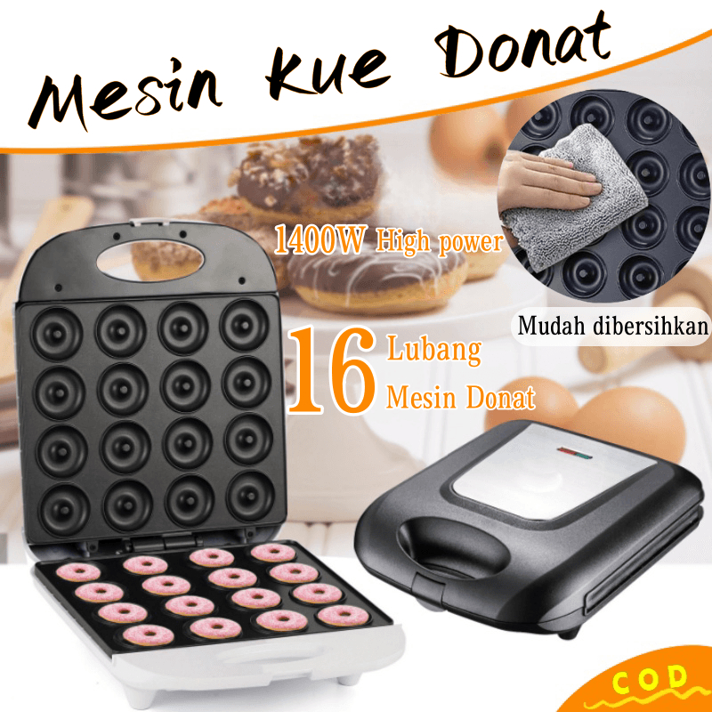 Donut Maker 1400W 16 lubang Donut Maker Mesin Donat Mini Multifungsi Mesin Kue Anti Lengket Listrik 