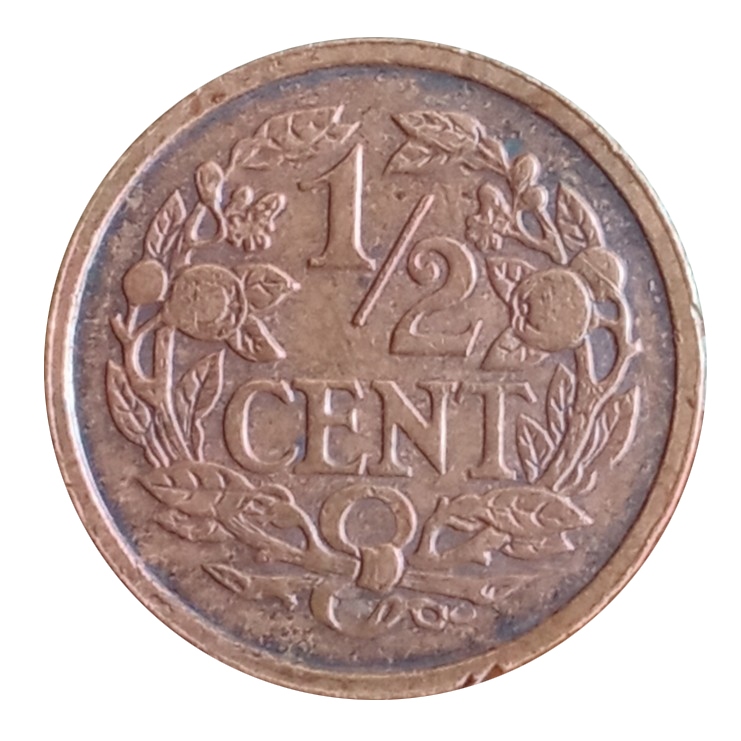 Koin Kuno Belanda 1/2 Cent tahun 1938 koin mungin 1,4 cm