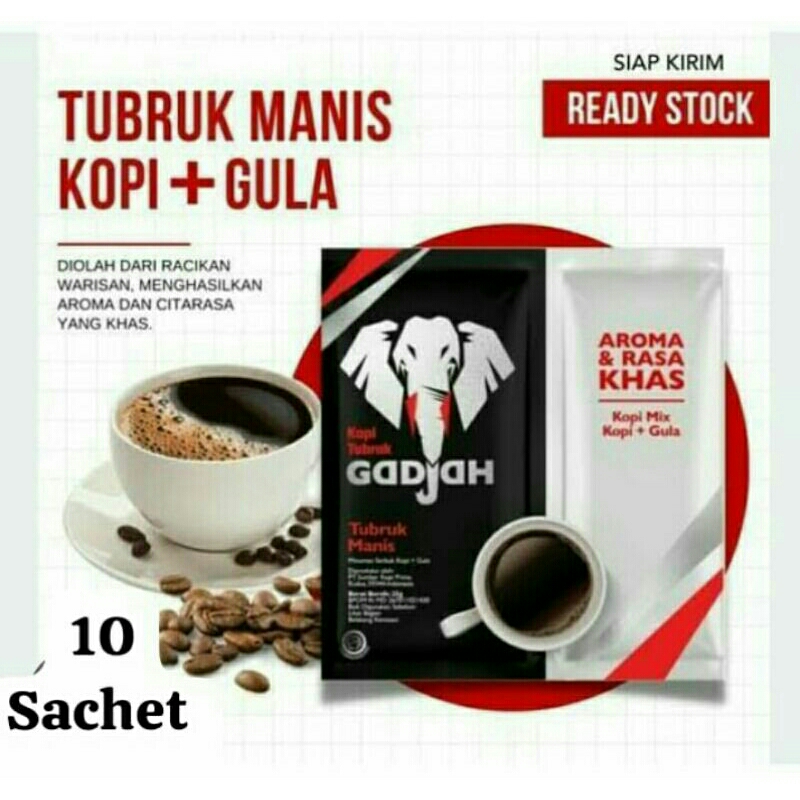 

PROMO KOPI GADJAH - KOPI TUBRUK GAJAH +GULA - 10SACHET @23GR - KOPI HITAM