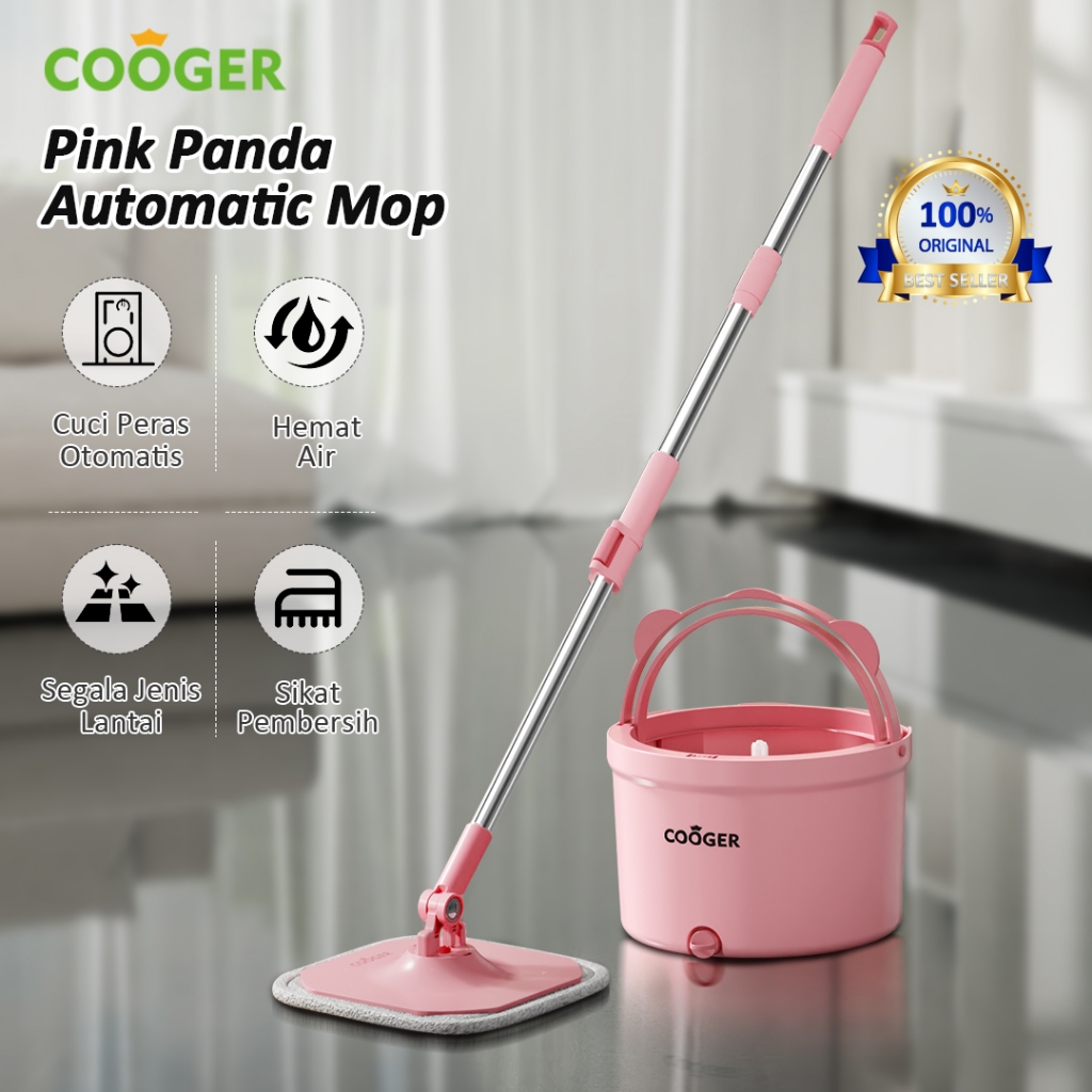 COOGER Alat Pel Spin Mop Bentuk Panda Berputar 360 derajat Bucket Spin Mop Alat Pel Lantai 2IN1 Pand