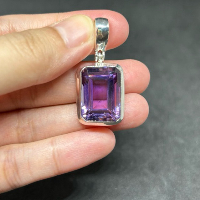 Liontin Perak Silver 925 Asli Amethyst Persegi Panjang Besar