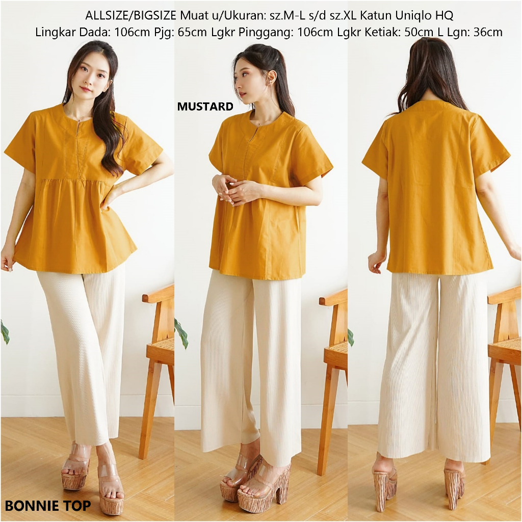 Top Baju Blouse wanita baby doll Bonnie Atasan Blus modern cewek remaja Formal Casual katun uniqlo p