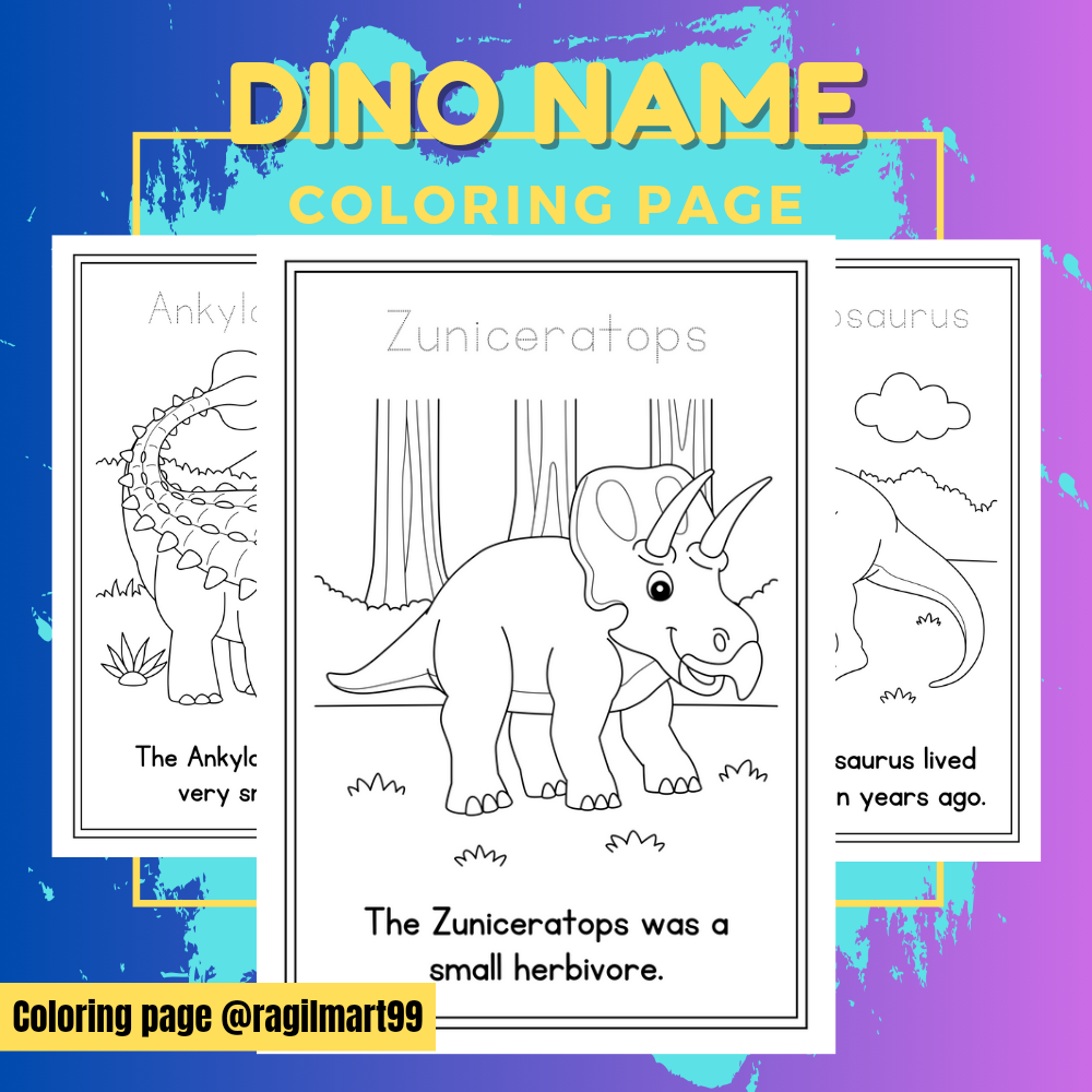 

[ 30 lembar ] DIY Coloring Page / Lembar Mewarnai Sketsa Tema Dino Lengkap Nama Dan Fakta Menariknya Dalam Bahasa Inggris A4 80 Gsm